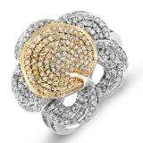 1.25 Carat (ctw) 14k White & Yellow Gold Round Diamond Ladies Flower Cocktail Right Hand 1 1/4 CT