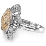 1.25 Carat (ctw) 14k White & Yellow Gold Round Diamond Ladies Flower Cocktail Right Hand 1 1/4 CT