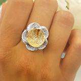 1.25 Carat (ctw) 14k White & Yellow Gold Round Diamond Ladies Flower Cocktail Right Hand 1 1/4 CT