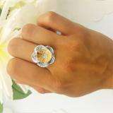 1.25 Carat (ctw) 14k White & Yellow Gold Round Diamond Ladies Flower Cocktail Right Hand 1 1/4 CT