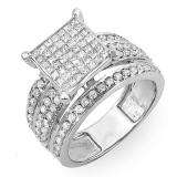 1.50 Carat (ctw) 14k White Gold Princess & Round Invisible Set Diamond Ladies Cocktail Engagement Bridal Ring 1 1/2 CT