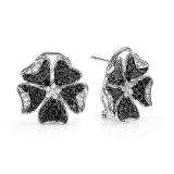 1.25 Carat (ctw) 14k White Gold Black & White Round Diamond Ladies Cluster Flower Stud Earrings 1 1/4 CT