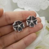 1.25 Carat (ctw) 14k White Gold Black & White Round Diamond Ladies Cluster Flower Stud Earrings 1 1/4 CT