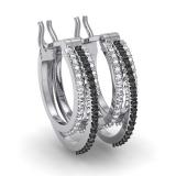 0.75 Carat (ctw) Sterling Silver Black & White Round Diamond Ladies Hoop Earrings 3/4 CT