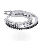 0.75 Carat (ctw) Sterling Silver Black & White Round Diamond Ladies Hoop Earrings 3/4 CT