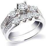 1.40 Carat (ctw) 14k White Gold Round Diamond Ladies Bridal Engagement Ring Set