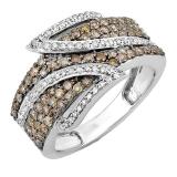 1.26 Carat (ctw) 10k White Gold White & Champagne Round Diamond Ladies Cocktail Right Hand Ring