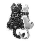 0.50 Carat (ctw) Sterling Silver Round Black Diamond Double Cat Pendant 1/2 CT