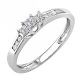 IGI CERTIFIED 0.33 Carat (ctw) 14K White Gold Round & Princess Diamond Ladies 3 Stone Engagement Bridal Ring 1/3 CT