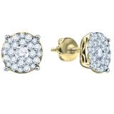 0.50 Carat (ctw) 10K Yellow Gold Round Cut Diamond Round Shape Cluster Earrings  Look of 1 CT each 1/2 CT
