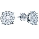 0.50 Carat (ctw) 18K White Gold Round Cut Diamond Round Shape Cluster Earrings  Look of 1 CT each 1/2 CT