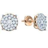 0.50 Carat (ctw) 14K Rose Gold Round Cut Diamond Round Shape Cluster Earrings  Look of 1 CT each 1/2 CT