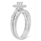 0.50 Carat (ctw) 14k White Gold Round & Princess Diamond Ladies Halo Style Bridal Engagement Ring Set 1/2 CT