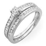 0.55 Carat (ctw) 10K White Gold Round Diamond Ladies Bridal Engagement Ring Set