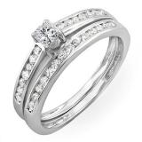 CERTIFIED 0.60 Carat (ctw) 10k White Gold Brilliant Round & Princess Diamond Ladies Bridal Engagement Ring Set