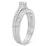 CERTIFIED 0.60 Carat (ctw) 10k White Gold Brilliant Round & Princess Diamond Ladies Bridal Engagement Ring Set