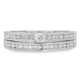CERTIFIED 0.60 Carat (ctw) 10k White Gold Brilliant Round & Princess Diamond Ladies Bridal Engagement Ring Set