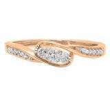 0.25 Carat (ctw) 14k Rose Gold Round Diamond Ladies 3 Stone Engagement Promise Ring 1/4 CT