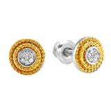 0.10 Carat (ctw) Sterling Silver Round Diamond 14k Gold Plated Cluster Fancy Round Earrings