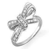0.30 Carat (ctw) 925 Sterling Silver Round Diamond Ladies Cocktail Ribbon Knot Ring 1/3 CT
