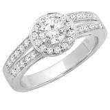 0.85 Carat (ctw) 14K White Gold Round White Diamond Engagement Halo Style Split Shank Ring Center included