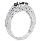 1.25 Carat (ctw) Sterling Silver Round Black & White Diamond Ladies 3 stone Engagement Bridal Ring 1 1/4 CT