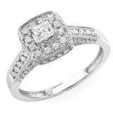 1.02 Carat (ctw) 14k White Gold Princess & Round Diamond Ladies Halo Style Engagement Bridal Ring