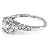 0.85 Carat (ctw) 14k White Gold Princess & Round Diamond Ladies Halo Style Engagement Bridal Ring