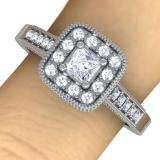 0.85 Carat (ctw) 14k White Gold Princess & Round Diamond Ladies Halo Style Engagement Bridal Ring