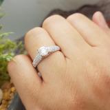 1.22 Carat (ctw) 14K White Gold Round Diamond Pave set Bridal Engagement Ring 0.72 CT center included