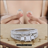 1.00 Carat (ctw) 18k White Gold Princess Cut 3 Stone Diamond Ladies Engagement Bridal Ring Set Matching Band 1 CT