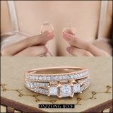 1.00 Carat (ctw) 14k Rose Gold Princess Cut 3 Stone Diamond Ladies Engagement Bridal Ring Set Matching Band 1 CT
