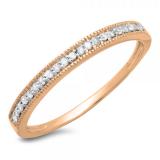 0.18 Carat (ctw) 14k Rose Gold Round Diamond Ladies Milgrain Anniversary Wedding Stackable Band