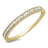 0.18 Carat (ctw) 14k Yellow Gold Round Diamond Ladies Milgrain Anniversary Wedding Stackable Band