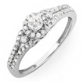 0.50 Carat (ctw) 10k White Gold Round Cut Diamond Ladies Engagement Halo Style Bridal Ring