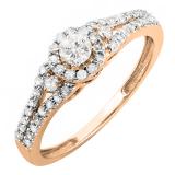 0.50 Carat (ctw) 10k Rose Gold Round Cut Diamond Ladies Engagement Halo Style Bridal Ring