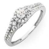 0.50 Carat (ctw) 18k White Gold Round Cut Diamond Ladies Engagement Halo Style Bridal Ring
