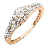 0.50 Carat (ctw) 14k Rose Gold Round Cut Diamond Ladies Engagement Halo Style Bridal Ring