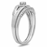 0.50 Carat (ctw) 10K White Gold Round Baguette Diamond Ladies Swirl Engagement Matching Band Halo Style Bridal Ring Set
