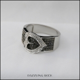 0.33 Carat (ctw) Sterling Silver Buckle Heart Ladies Round Black and White Diamond Cocktail Right Hand Ring 1/3 CT