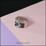 0.33 Carat (ctw) Sterling Silver Buckle Heart Ladies Round Black and White Diamond Cocktail Right Hand Ring 1/3 CT
