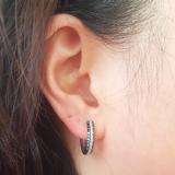 0.65 Carat (ctw) Sterling Silver Ladies Round Black and White Diamond Huggies Hoop Earrings