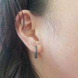0.65 Carat (ctw) Sterling Silver Black Round Diamond Huggie Hoop Earrings