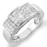 1.25 Carat (ctw) 14k White Gold Ladies Princess Diamond Engagement Bridal Ring Invisible Set 1 1/4 CT
