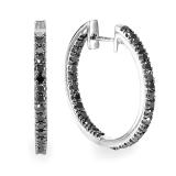 1.25 Carat (ctw) Sterling Silver Black Round Diamond Ladies Hoop Earrings 1 1/4 CT