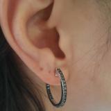 1.25 Carat (ctw) Sterling Silver Black Round Diamond Ladies Hoop Earrings 1 1/4 CT