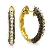 1.15 Carat (ctw) 18k Yellow Gold Plated Sterling Silver Ladies Round Diamond Hoop Earrings