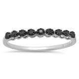 0.20 Carat (ctw) Sterling Silver Round Black Real Diamond Wedding Anniversary Band 1/5 CT