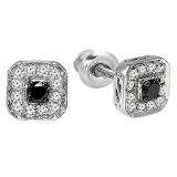 0.50 Carat (ctw) Sterling Silver Ladies Round Black and White Diamond Stud Earrings