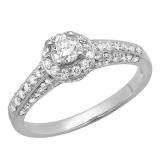 0.80 Carat (ctw) 14K White Gold Round Diamond Ladies Bridal Halo Style Engagement Ring 3/4 CT